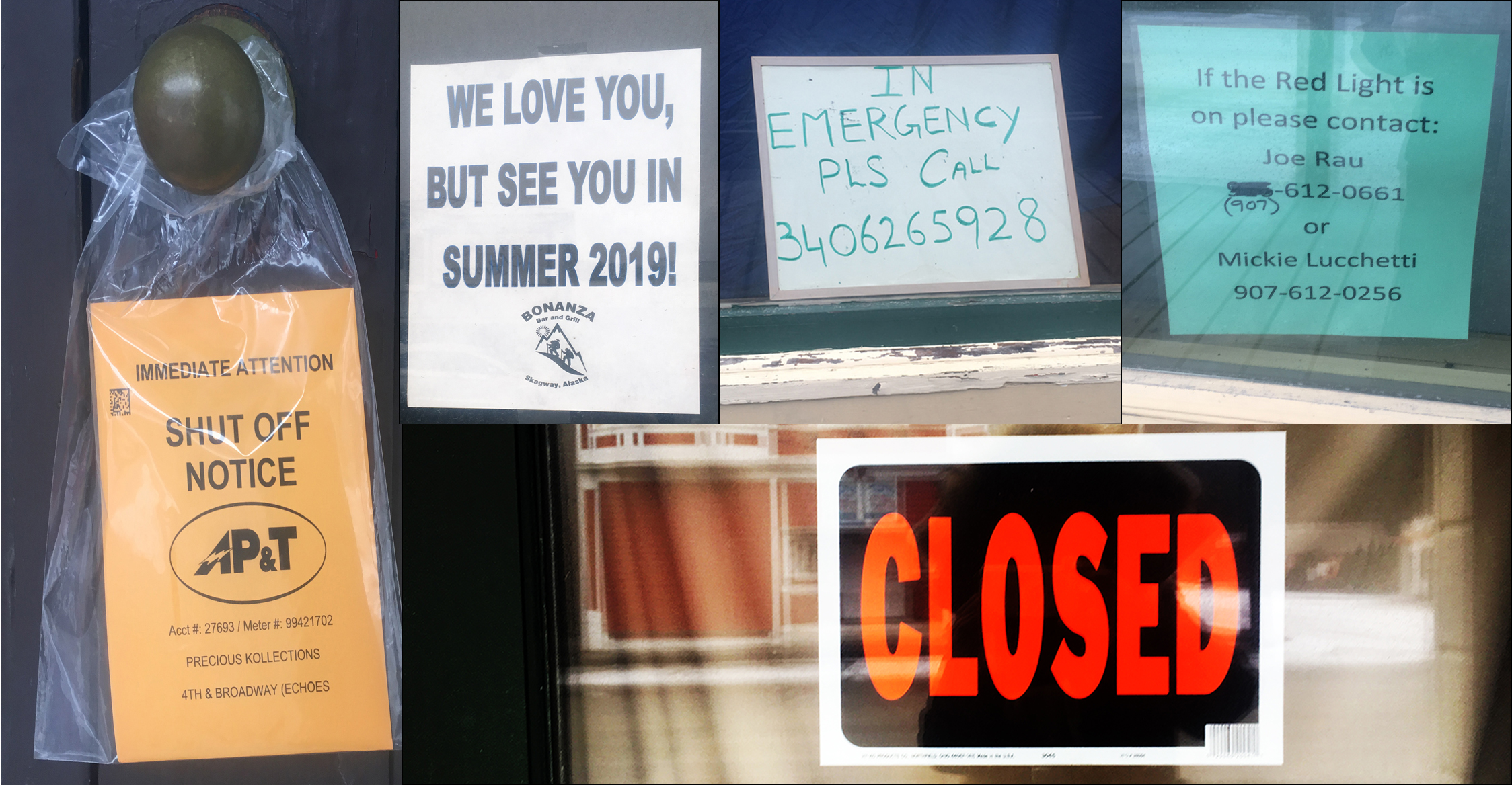 Closed Signs on Skagway's Downtown Stores