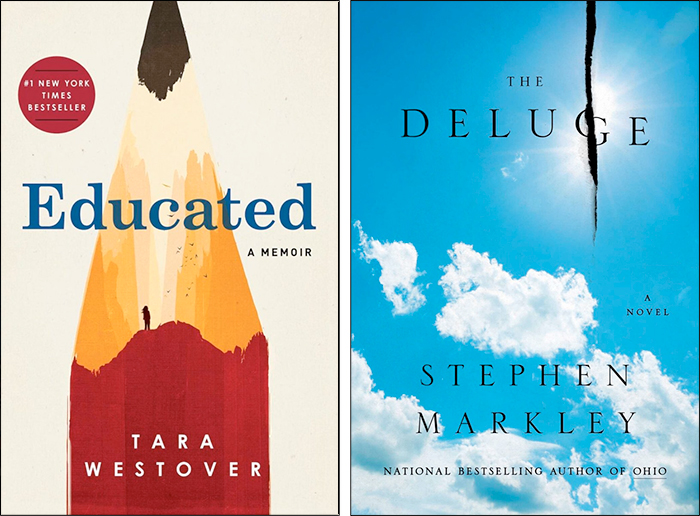 Book covers for Educated and The Deluge